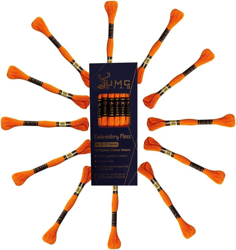 UMC STAG 12 Pieces Tangerine Colour 740/316 Premium Embroidery Thread | 100% Egyptian Cotton Premium Skeins | Cross Stitch Embroidery Floss | Oeko TEX Certified Stranded Cotton (Tangerine) - Image 3